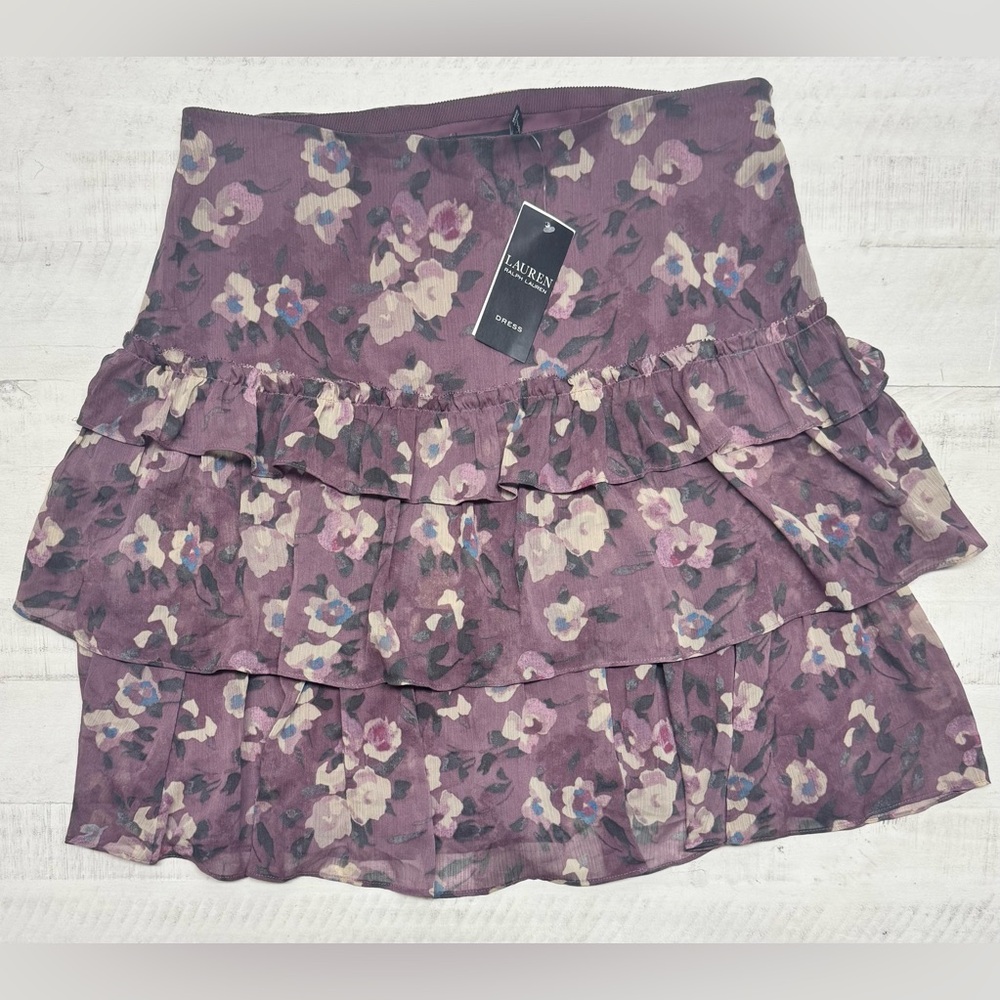 Lauren Ralph Lauren Floral Crinkle Georgette Miniskirt Purple Multi size 8